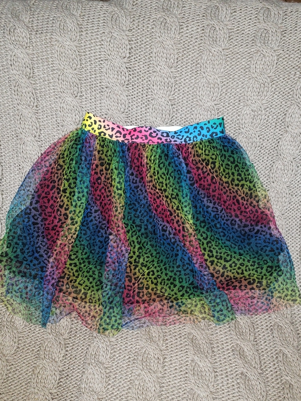 Girls Rainbow Leopard Tulle Skirt
